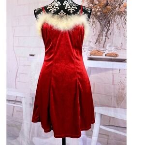 Christmas Holiday Mini Dress Santa Costume Secret Treasures Red Velvet Fur Trim